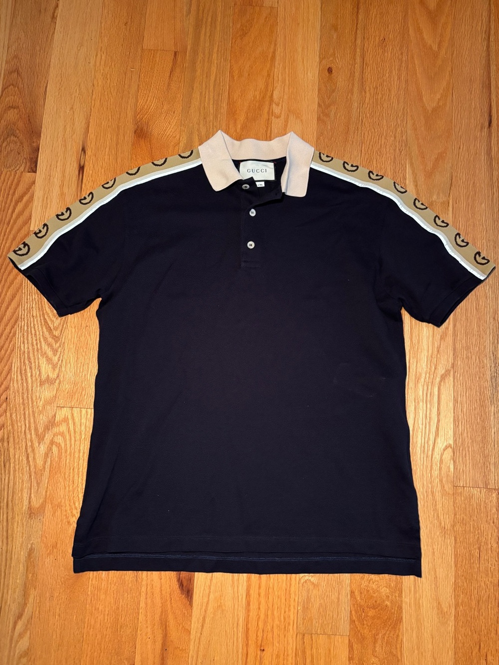Gucci GG Tan Nylon Stripe Runway Polo